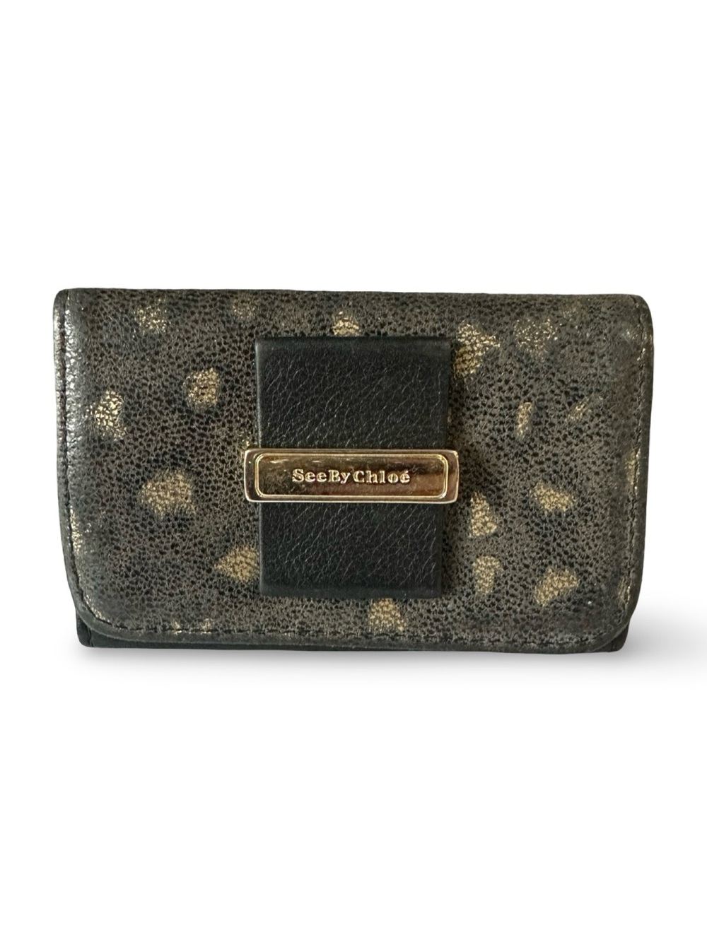 See By Chloe Metallic Black and Gold Leather key Wallet